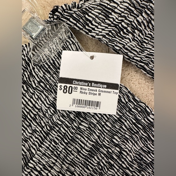 Peixoto Nina Off Shoulder Smocked Lace-Up Ruffle Top Ricky Stripe - medium - Picture 5 of 5